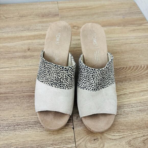 TOMS Monica Cork Wedge Beige And Black Polka Dot Women’s Size 7 - Picture 9 of 11